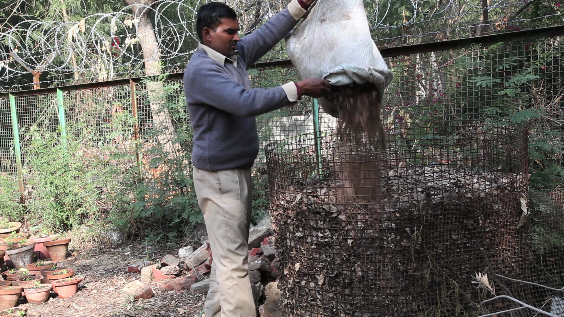 Extra dry leaves are composted separately to make nutrient rich leaf mulch.