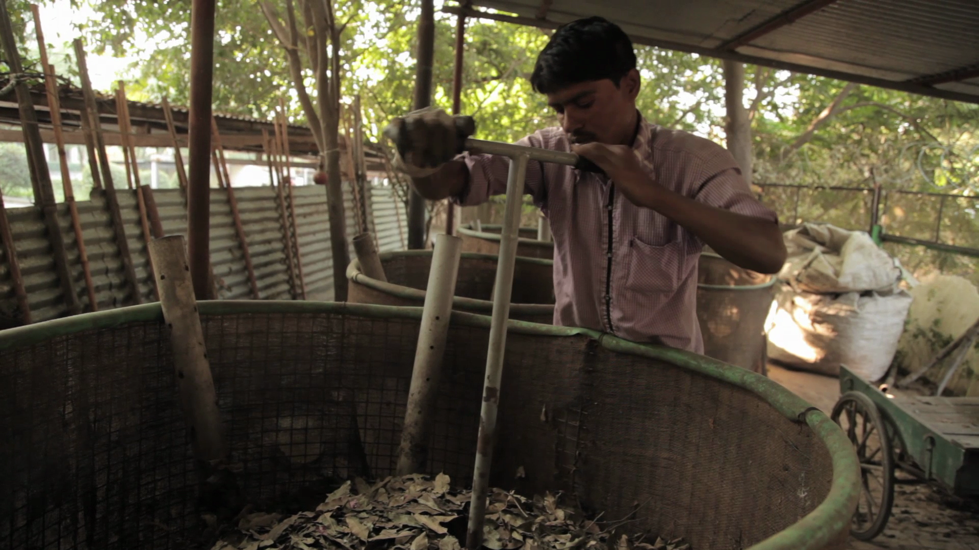 Waste is turned once or twice every week using a rake to provide for better air circulation.